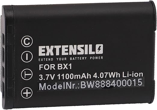 EXTENSILO Batteria compatibile con Sony NP-BX1 DSC-RX100M2, DSC-RX100M3, DSC-RX100M4, DSC-RX100 IV fotocamera (1100mAh, 3,7V, Li-Ion)