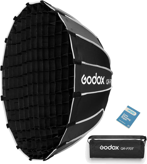 GODOX QR-P70T Softbox Parabolico con Griglia a Nido d’Ape,70cm attacco Bowens