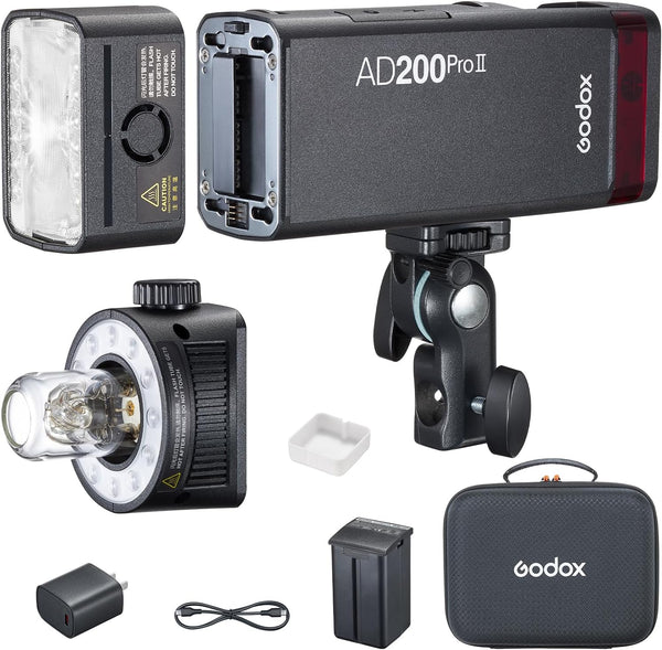 GODOX AD200ProII - Flash tascabile da 200 W, 2.4 G, 1/512 fino a piena potenza.