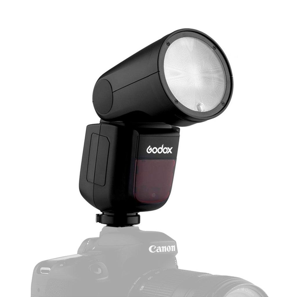 Godox V1 Flash da Slitta E-TTL II con Testa Round e Batteria al Litio per Canon Eos